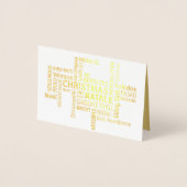 Carte Dorée Élégant Gold Foil Noël vacances multilingue (Devant)