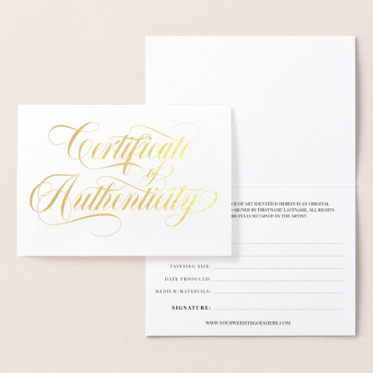 Carte Dorée Élégant Gold Swirls Certificat d'authenticité (Affichage)