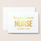 Carte Dorée Élégant Infirmière inscrite Graduation Marine Blue (Devant avec enveloppe)