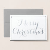 Carte Dorée Élégant Joyeux Script de Noël Typographie Argent (Devant avec enveloppe)
