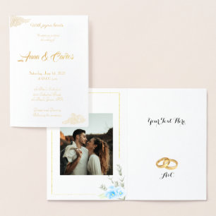 Carte Dorée Élégant Mariage de fleurs de sansy bleu