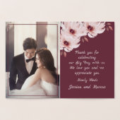 Carte Dorée Elégant Mariage photo floral Merci réel (Intérieur)