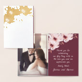 Carte Dorée Elégant Mariage photo floral Merci réel (Affichage)