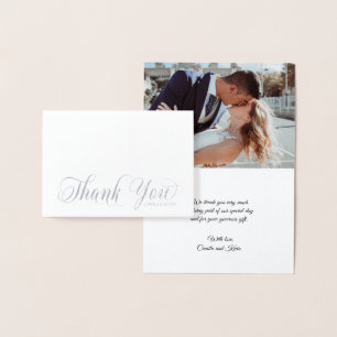 Carte Dorée Élégant Merci d'argent Mariage Calligraphie PHOTO