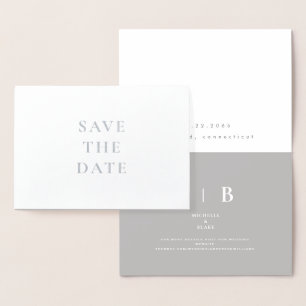 Carte Dorée Élégant Monogramme Argent et Blanc Save the Date