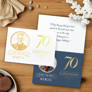 Carte Dorée Elégant Navy & Or 70 ans & Anniversaire Légendaire