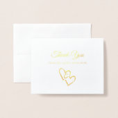 Carte Dorée Elégant or Foil double coeur Mariage Merci (Devant avec enveloppe)
