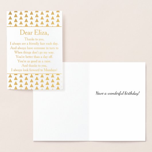 Carte Dorée Elégant Or Joyeux Poème d'anniversaire de collègue (Affichage)