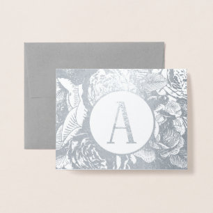 Carte Dorée Élégant or ou argent Rose Floral Monogramme