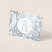 Carte Dorée Élégant or ou argent Rose Floral Monogramme (Devant)