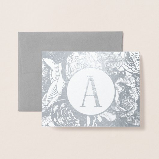 Carte Dorée Élégant or ou argent Rose Floral Monogramme (Devant avec enveloppe)