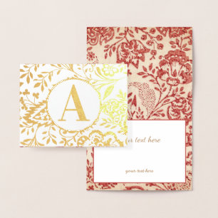 Carte Dorée Élégant or ou argent rouge floral Monogramme