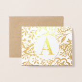 Carte Dorée Élégant or ou argent rouge floral Monogramme (Devant avec enveloppe)
