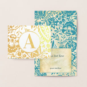 Carte Dorée Élégant or ou argent Turquoise monogramme floral