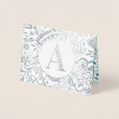 Carte Dorée Élégant or ou argent Turquoise monogramme floral (Devant)