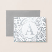 Carte Dorée Élégant or ou argent Turquoise monogramme floral (Devant avec enveloppe)