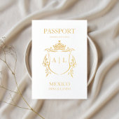 Carte Dorée Elégant Passeport Destination Mariage Noir & Blanc