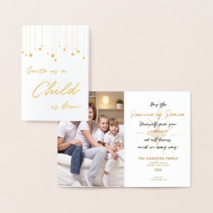 Carte Dorée Élégant pour nous Un enfant est né Or Noël