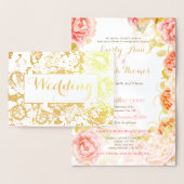 Carte Dorée Élégant rose, Coral Gold Rose Mariage (Affichage)