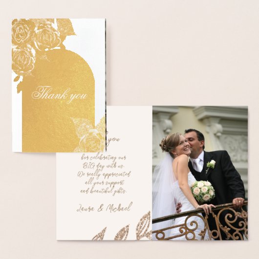 Carte Dorée Elégant Rose or Mariage Merci réel (Affichage)