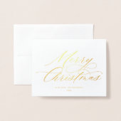 Carte Dorée Élégant script de calligraphie Joyeux Noël (Devant avec enveloppe)