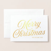 Carte Dorée Élégant Script Joyeux Noël avec photo (Devant avec enveloppe)