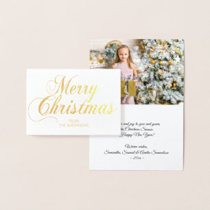 Carte Dorée Élégant Script Joyeux Noël Salutation PHOTO Or
