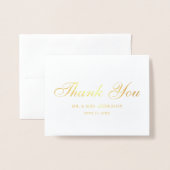 Carte Dorée Élégant Script Mariage photo Merci note Gold (Devant avec enveloppe)