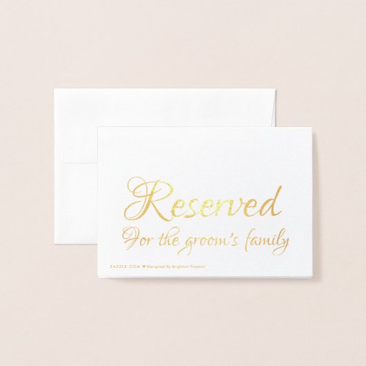 Carte Dorée Élégant Script Réservé Mariage Table place (Derrière avec enveloppe)