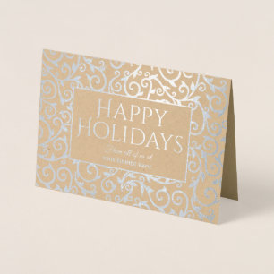 Carte Dorée Élégant Silver Damask Holiday Entreprise