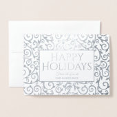Carte Dorée Élégant Silver Damask Holiday Entreprise (Devant avec enveloppe)