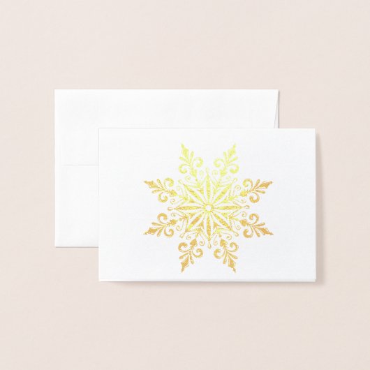 Carte Dorée Élégant Snowflake hiver Salutation or (Devant avec enveloppe)