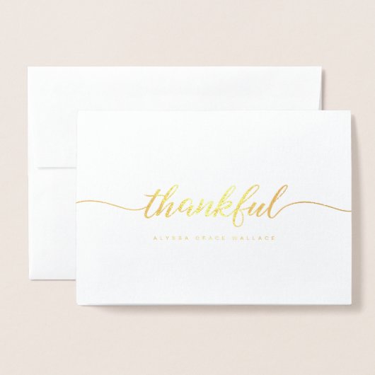 Carte Dorée Elegant Thankful Script Personalized thank you  (Devant avec enveloppe)