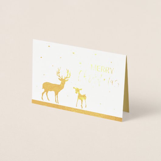 Carte Dorée Élégant Véritable Huile de Cerf Neige Joyeux Noël (Devant)