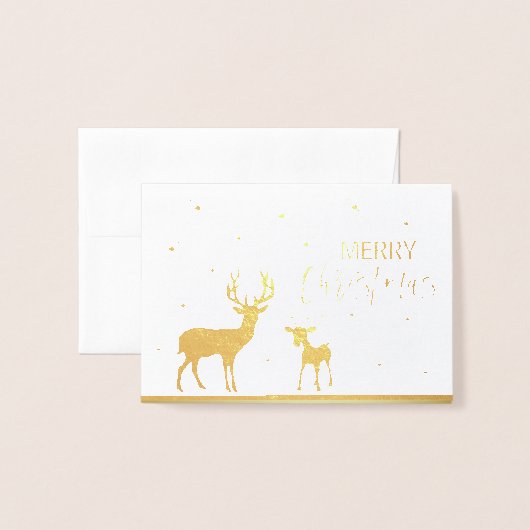 Carte Dorée Élégant Véritable Huile de Cerf Neige Joyeux Noël (Devant avec enveloppe)