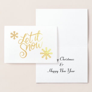 Carte Dorée élégant vrai feuille d'or laissez-le neiger Noël