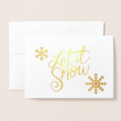 Carte Dorée élégant vrai feuille d'or laissez-le neiger Noël (Devant avec enveloppe)