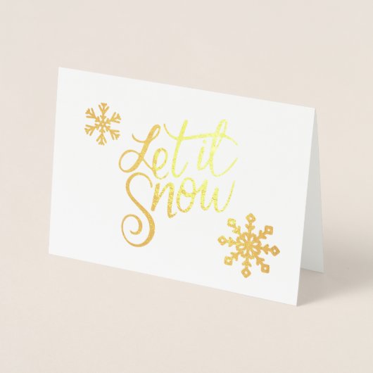 Carte Dorée élégant vrai feuille d'or laissez-le neiger Noël (Devant)