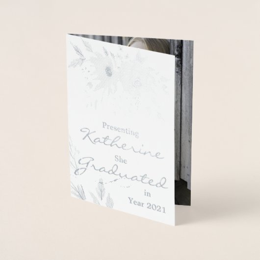 Carte Dorée Elégante aquarelle Bleu clair Photo Graduation (Devant)