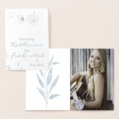 Carte Dorée Elégante aquarelle Bleu clair Photo Graduation (Affichage)