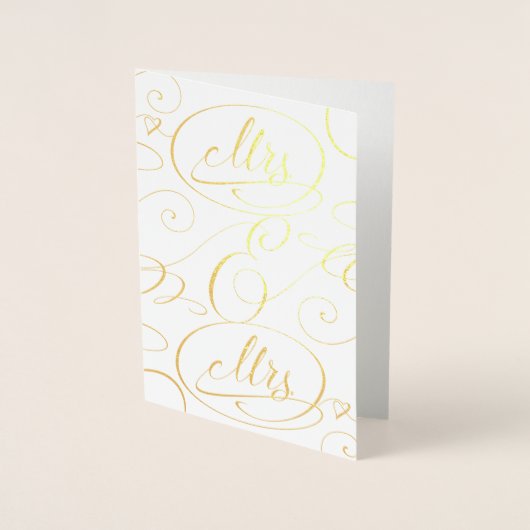 Carte Dorée Élégante calligraphie Mme et Mme Lesbian Mariage (Devant)