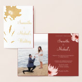 Carte Dorée Elégante couleur rose rouge Mariage floral (Affichage)