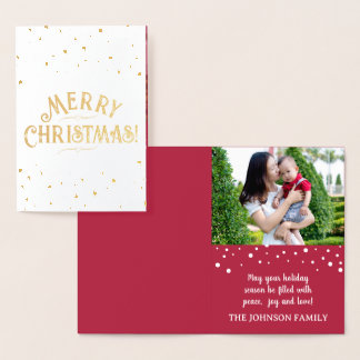 Carte Dorée Élégante Photo Rouge Noël Or/Argent 