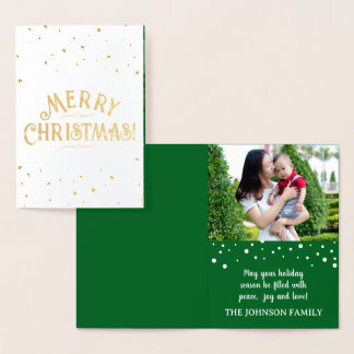 Carte Dorée Élégante Photo Vert Noël Or/Argent 