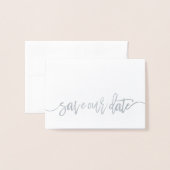 Carte Dorée Enregistrer Notre Date Real Foil Script Style 4 (Devant avec enveloppe)