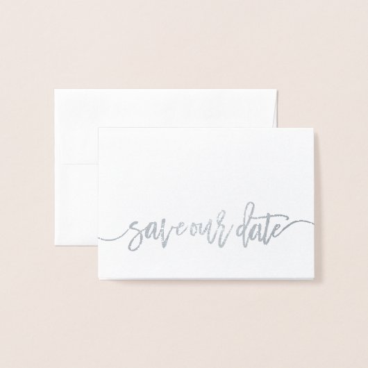 Carte Dorée Enregistrer Notre Date Real Foil Script Style 4 (Devant avec enveloppe)