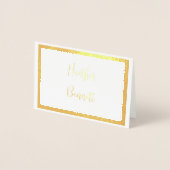 Carte Dorée Étiquette de nom de invité de mariage à script mét (Devant)