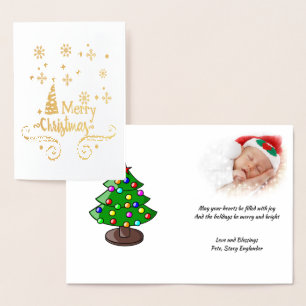 Carte Dorée Étoiles, Lune, Snowflakes et Joyeux Noël, ZSSG