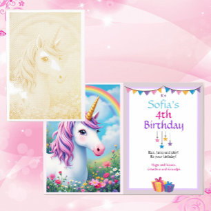 Carte Dorée Fancy Unicorn spécial fille's Birthday Gold