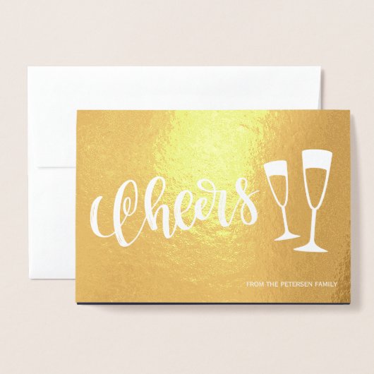 Carte Dorée Faux de champagne à script brossé moderne (Devant avec enveloppe)